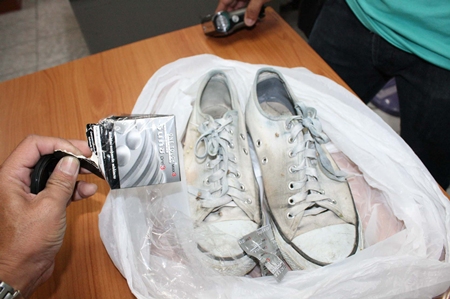 The suspect left behind an unwrapped condom and a pair of shoes.